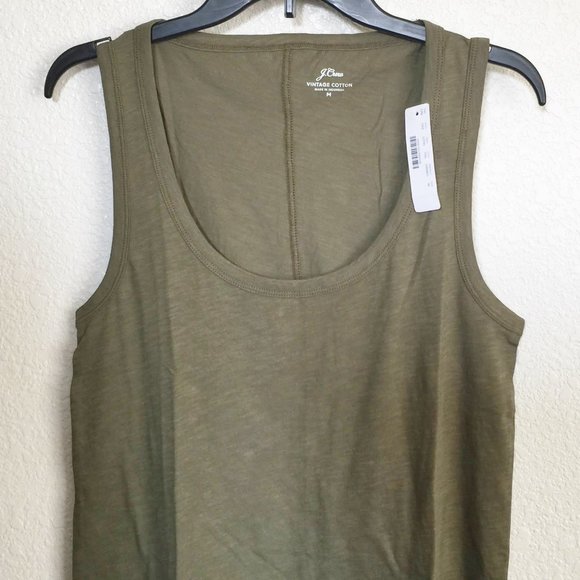 NEW J CREW Tank Top Vintage Cotton M Frosty Olive NWT - Picture 2 of 7